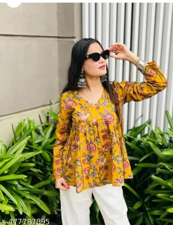 Women_Mustard_Yellow_Floral_Printed_Peplum_Top