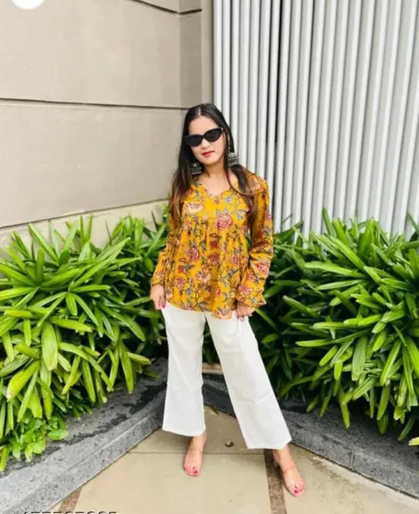 Women_Mustard_Yellow_Floral_Printed_Peplum_Top