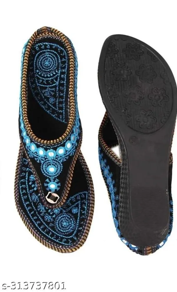 Skyblue_Firozi_Kanch_Velvet_Flats_For_Women