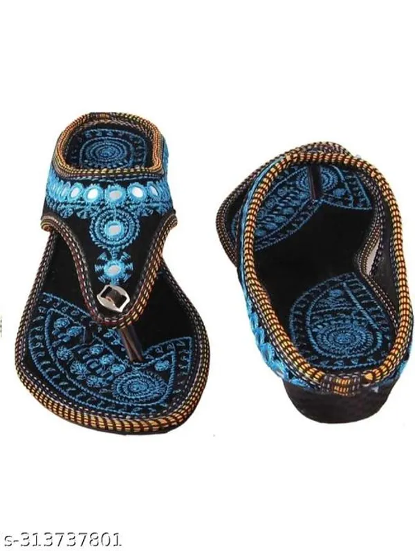 Skyblue_Firozi_Kanch_Velvet_Flats_For_Women