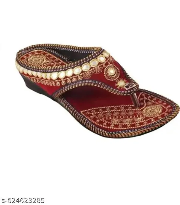 Maroon_Premium_Zari_Velvet_Flats_Chappal_For_Women