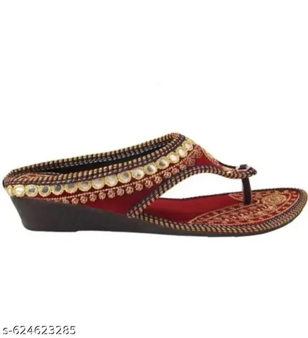 Maroon_Premium_Zari_Velvet_Flats_Chappal_For_Women