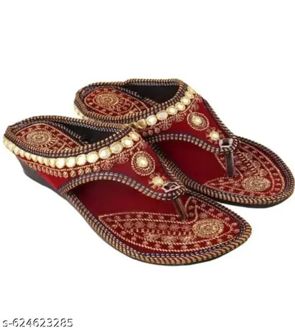 Maroon_Premium_Zari_Velvet_Flats_Chappal_For_Women