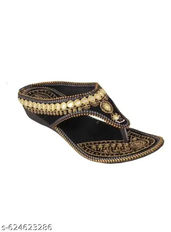Black_Premium_Zari_Velvet_Flats_Chappal_For_Women