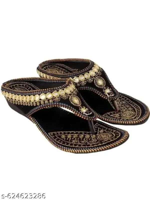 Black_Premium_Zari_Velvet_Flats_Chappal_For_Women