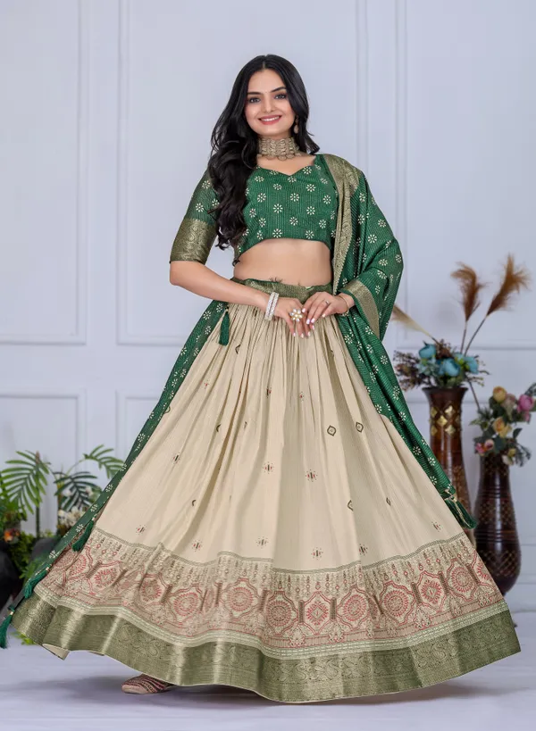 Green_With_Presenting_a_perfectly_blended_Tussar_silk_lehenga_for_festive_season_to_charm_your_look