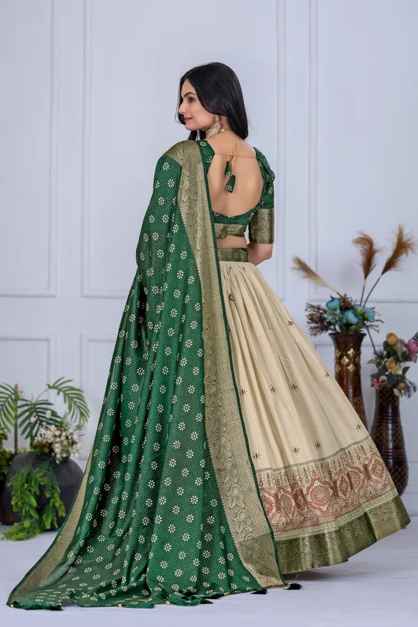 Green_With_Presenting_a_perfectly_blended_Tussar_silk_lehenga_for_festive_season_to_charm_your_look