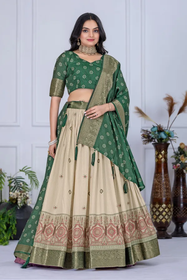 Green_With_Presenting_a_perfectly_blended_Tussar_silk_lehenga_for_festive_season_to_charm_your_look