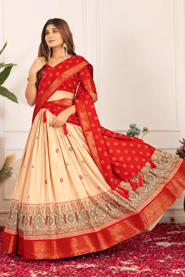 Red_With_Presenting_a_perfectly_blended_Tussar_silk_lehenga_for_festive_season_to_charm_your_look