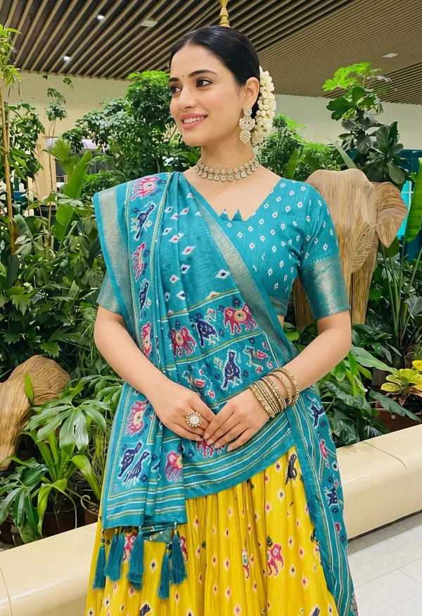 Yellow_With_Heavy_Lichi_Fabric_With_Jacquard_Border_Jari_Lining_With_Print
