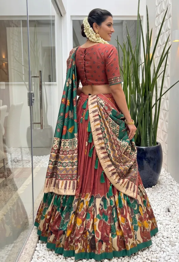 Tussar_Silk_Patola_Print_Trendy_Lehenga_Choli_in_Red