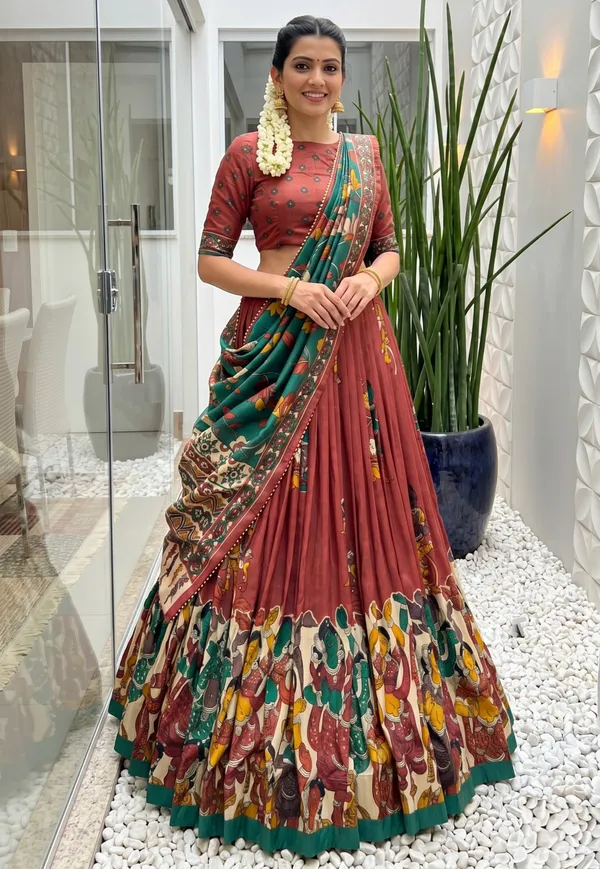 Tussar_Silk_Patola_Print_Trendy_Lehenga_Choli_in_Red