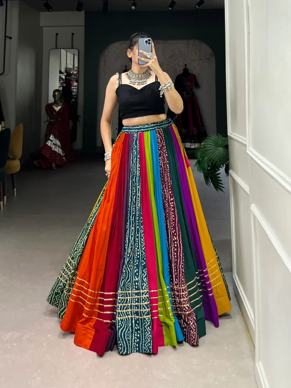 Multicolour_Lehenga_And_Gamthi_Work_Blouse_For_Navratri_:_For_Women