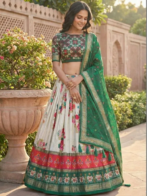 Navratri_Special_Green_Color_Patola_Print_Lehenga_Choli
