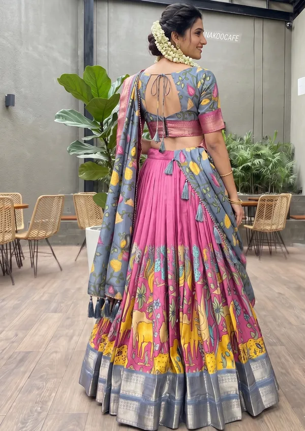 Pink_Color_Dola_Silk_Designer_Kalamkari_Print_Lehenga_Choli