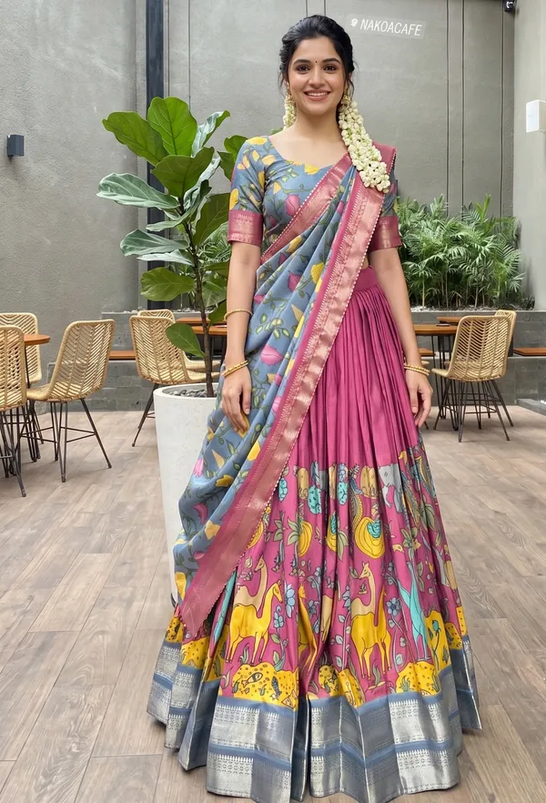 Pink_Color_Dola_Silk_Designer_Kalamkari_Print_Lehenga_Choli