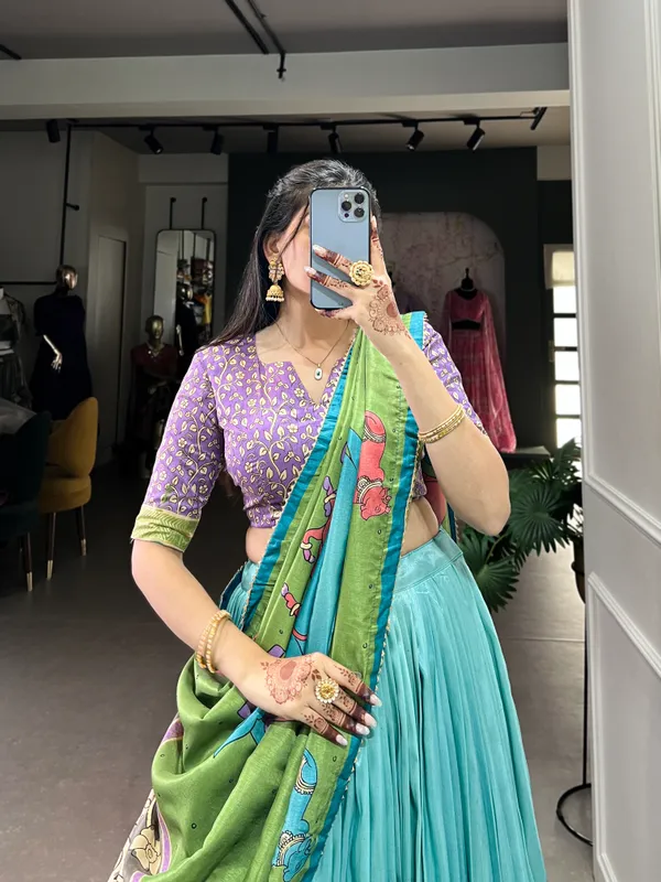 SGreen_color_tussar_silk_foil_print_lehenga_choli