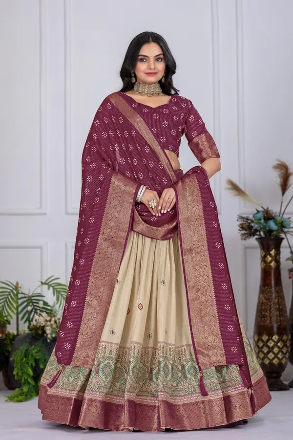 Wine_With_Presenting_a_perfectly_blended_Tussar_silk_lehenga_for_festive_season_to_charm_your_look