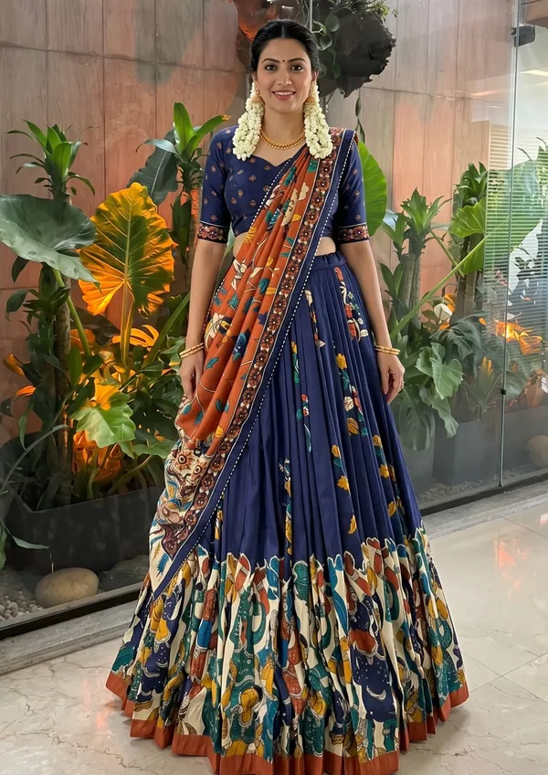 Tussar_Silk_Patola_Print_Trendy_Lehenga_Choli_in_Navy_Blue