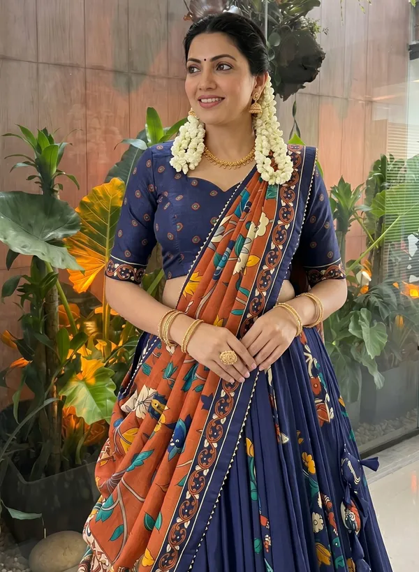 Tussar_Silk_Patola_Print_Trendy_Lehenga_Choli_in_Navy_Blue