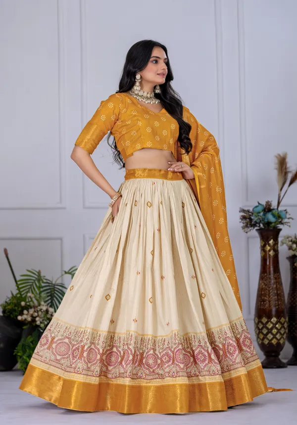 Yellow_With_Presenting_a_perfectly_blended_Tussar_silk_lehenga_for_festive_season_to_charm_your_look