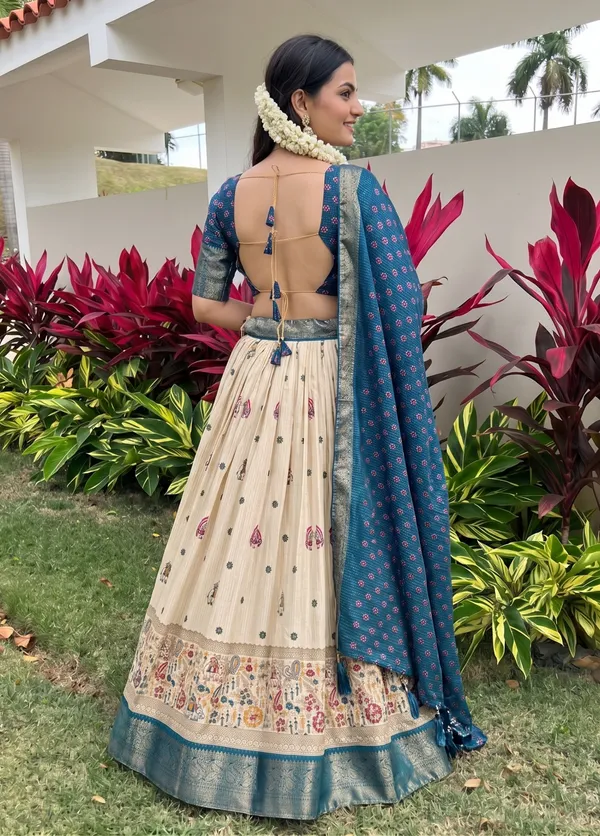 Blue_With_Heavy_Lichi_Fabric_With_Jacquard_Border_Jari_Lining_With_Print
