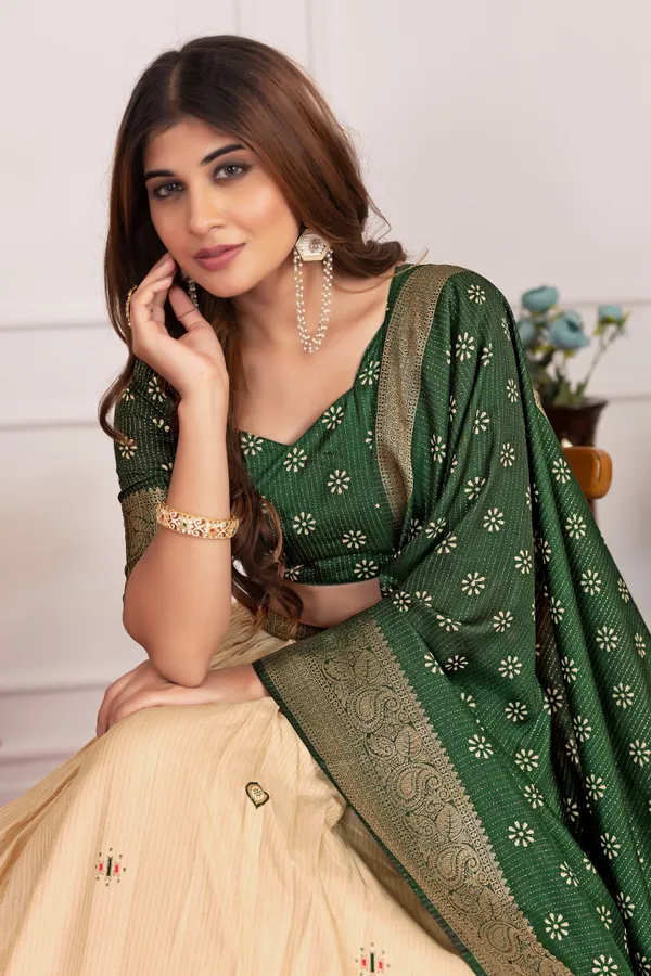Green_With_Presenting_a_perfectly_blended_Tussar_silk_lehenga_for_festive_season_to_charm_your_look