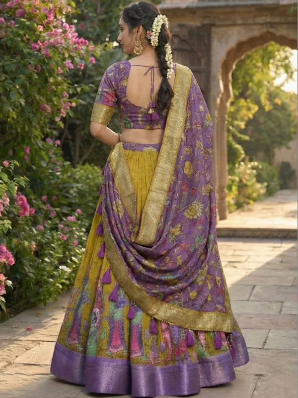 Yellow_Color_Dola_Silk_Designer_Kalamkari_Print_Lehenga_Choli