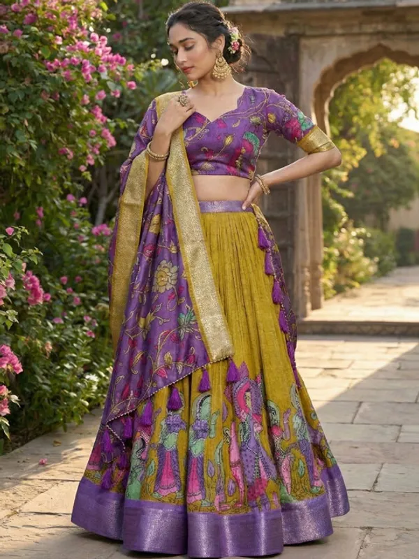 Yellow_Color_Dola_Silk_Designer_Kalamkari_Print_Lehenga_Choli