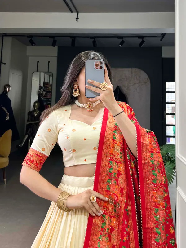 White_Premium_&_Elegant_Dola_Silk_Lehenga_Choli_For_Women