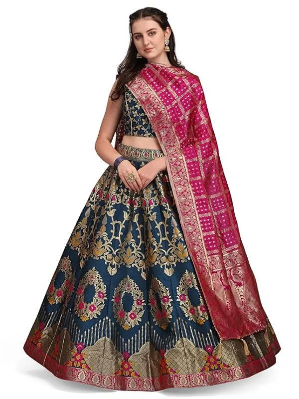 Blue_Dola_Silk_Patola_Print_With_Foil_Work_Lehenga,_Choli_&_Dupatta_For_Women