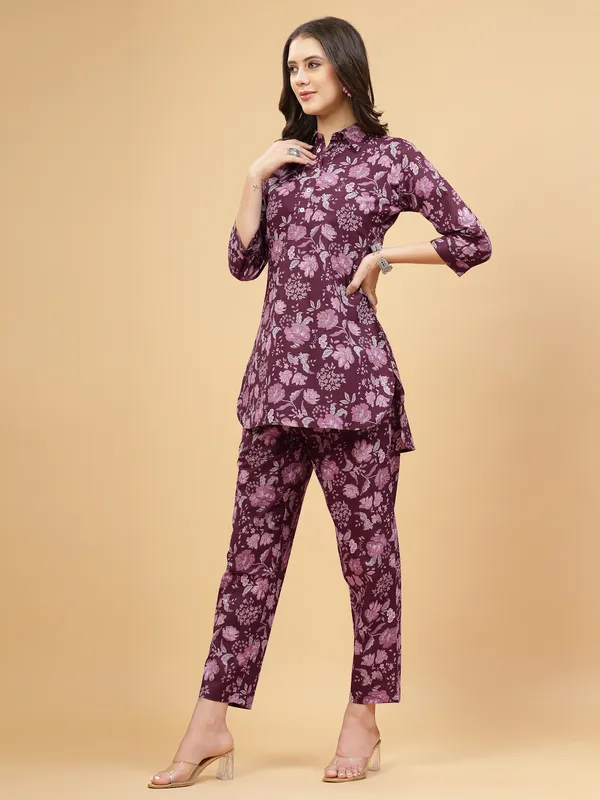 Wine_Floral_Regular_Pure_Cotton_Co-ord_Set