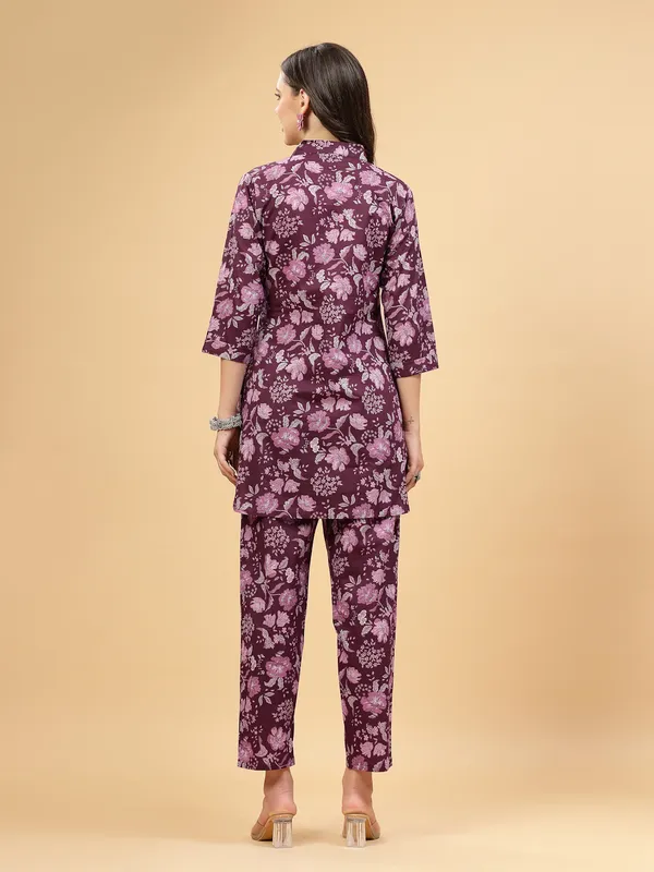 Wine_Floral_Regular_Pure_Cotton_Co-ord_Set