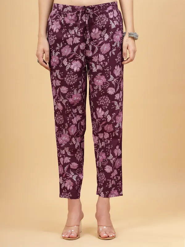 Wine_Floral_Regular_Pure_Cotton_Co-ord_Set