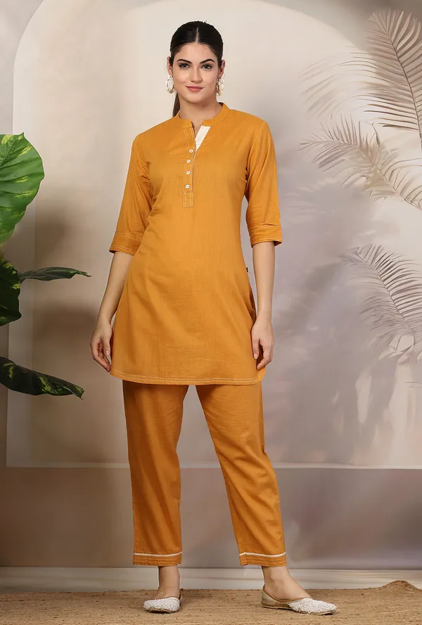 Mustrad_Yellow_Pure_Cotton_Regular_Solid_Co-ord_Set
