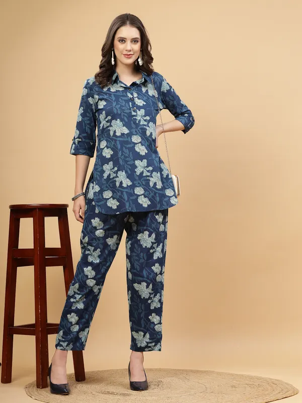 Indigo_Blue_Floral_Regular_Pure_Cotton_Co-ord_Set
