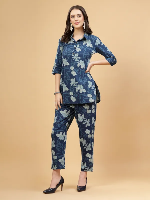 Indigo_Blue_Floral_Regular_Pure_Cotton_Co-ord_Set