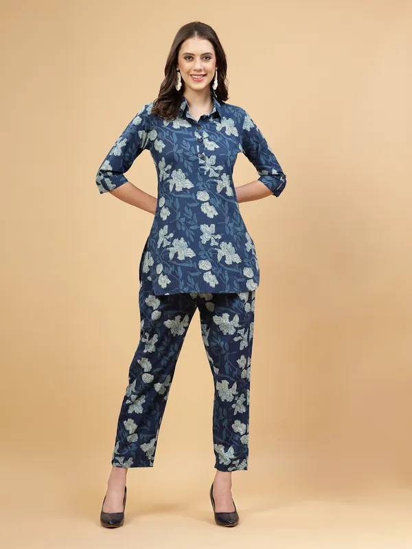 Indigo_Blue_Floral_Regular_Pure_Cotton_Co-ord_Set