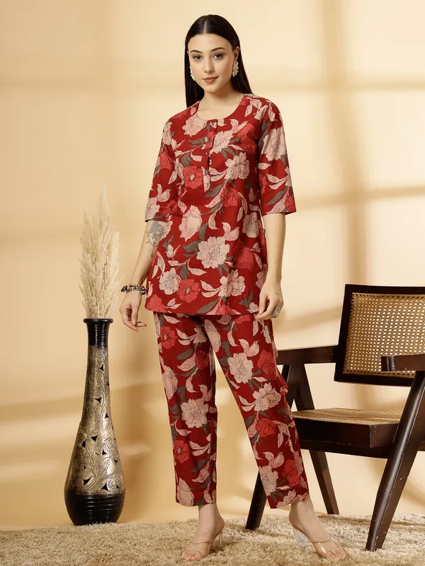 Maroon_Summery_Floral_Cotton_Co-ord_Set