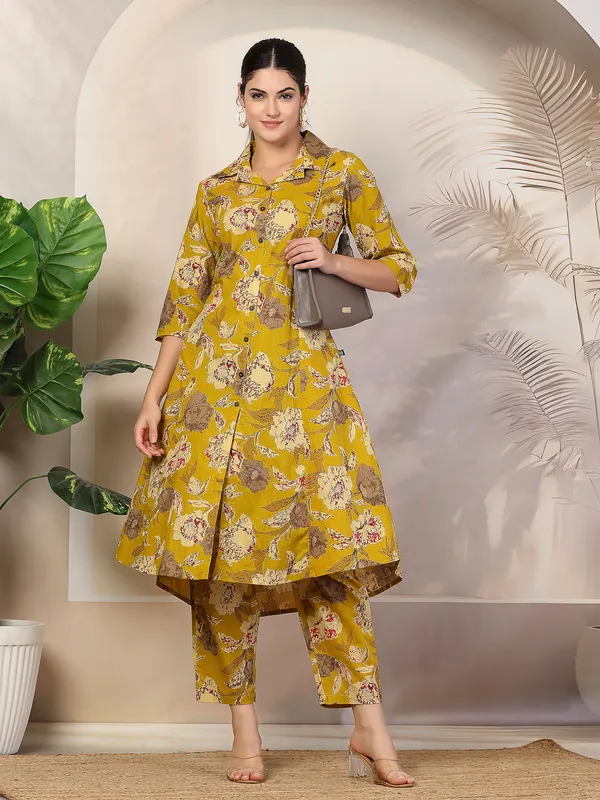 Mustard_Yellow_Pure_Cotton_Floral_A-Line_Printed_Salwar_Suit_Set