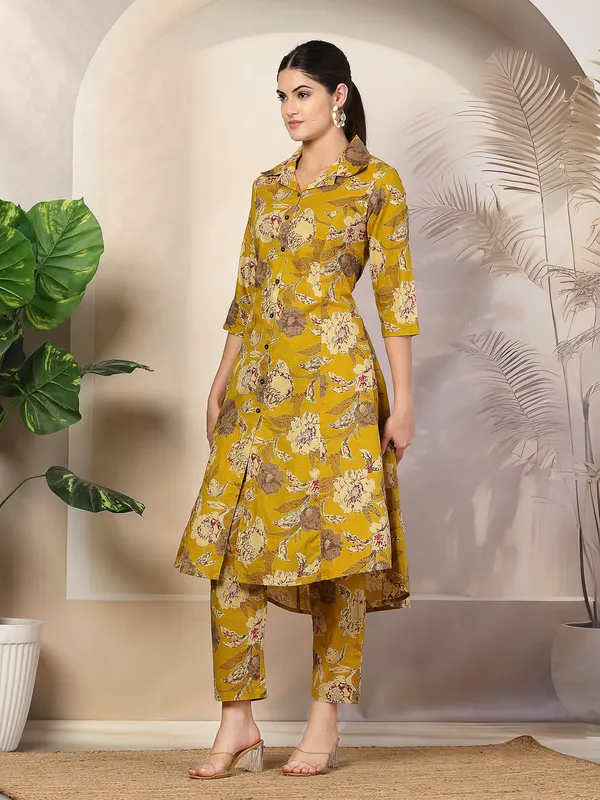 Mustard_Yellow_Pure_Cotton_Floral_A-Line_Printed_Salwar_Suit_Set
