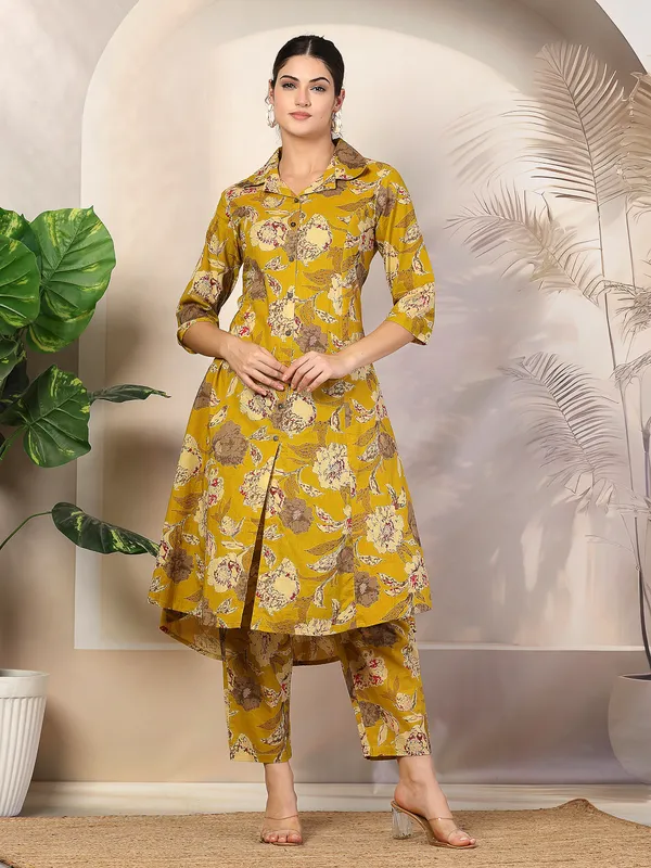 Mustard_Yellow_Pure_Cotton_Floral_A-Line_Printed_Salwar_Suit_Set
