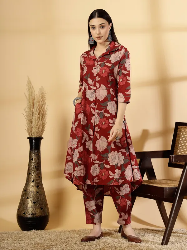 Maroon_Pure_Cotton_Floral_Printed_Salwar_Suit_Set