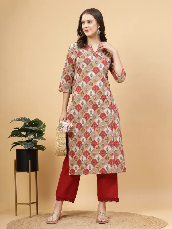 Maroon_Ethnic_Motifs_Printed_Pure_Cotton_Angrakha_Style_Kurta