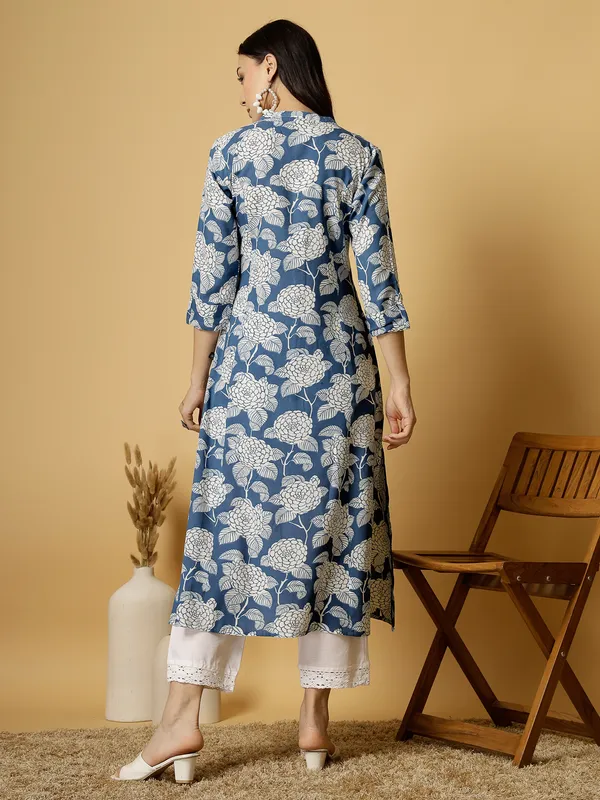 Blue_Viscose_Floral_Printed_Kurta