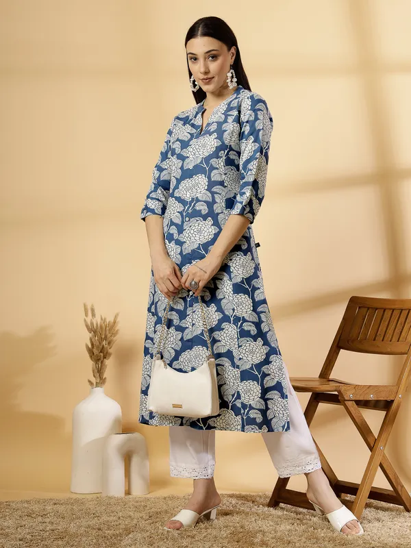 Blue_Viscose_Floral_Printed_Kurta