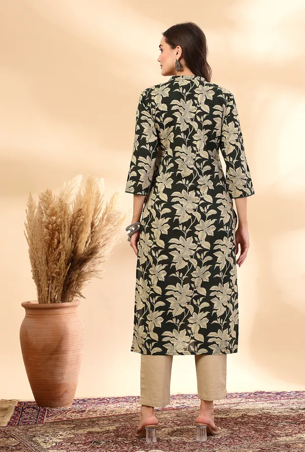 Dark_Green_Ethnic_Motifs_Printed_Pure_Cotton_Angrakha_Style_Kurta