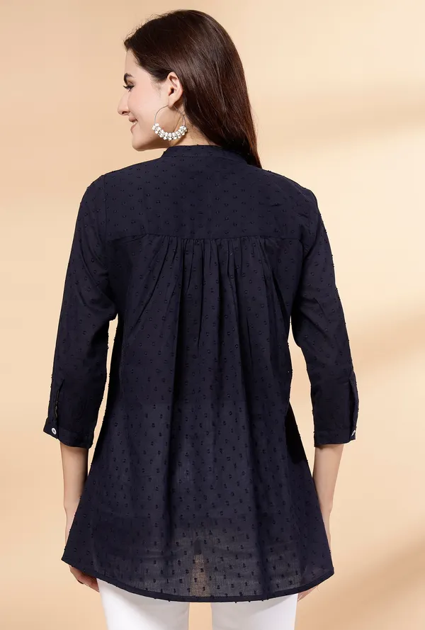 Navy_Blue_Cotton_Embroidered_Flare_Style_Short_Kurti