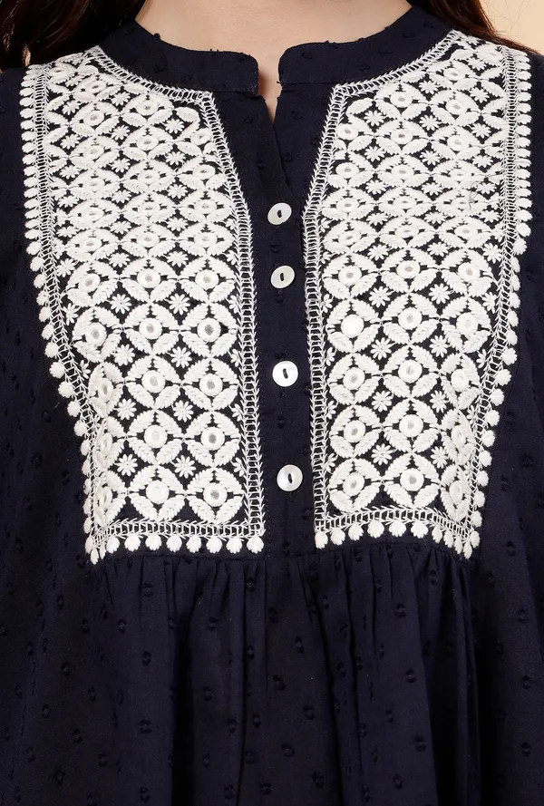 Navy_Blue_Cotton_Embroidered_Flare_Style_Short_Kurti