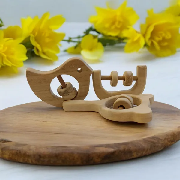 Pure_Neem_Wooden_Rattles|Sound_Making_Toys_For_Toddlers|_Mickey_Head_,_C_Shape_&_Dove